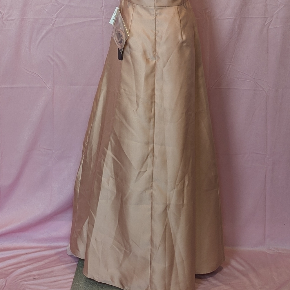 Alfred Sung Sateen Twill Strapless Notch Neck Bridesmaid Dress in Toasted Sugar - Picture 6 of 9